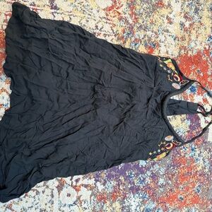 Embroidered Black Halter Dress